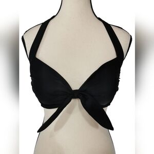 Boden Black Halter Tie Front Bikini Top Removable Cups Swim Sz 8